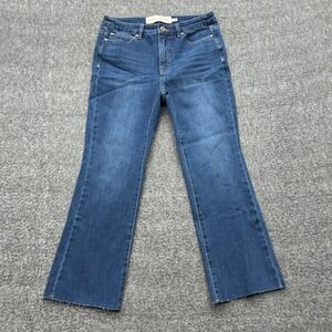 Soft Surroundings Jeans Straight Leg Cropped Size 4P Petite Raw Hem Denim Blue